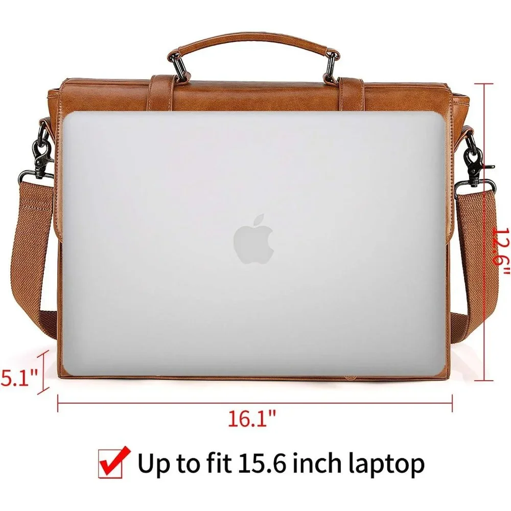 Men's Brown Leather Waterproof Messenger bag 15.6 Inch